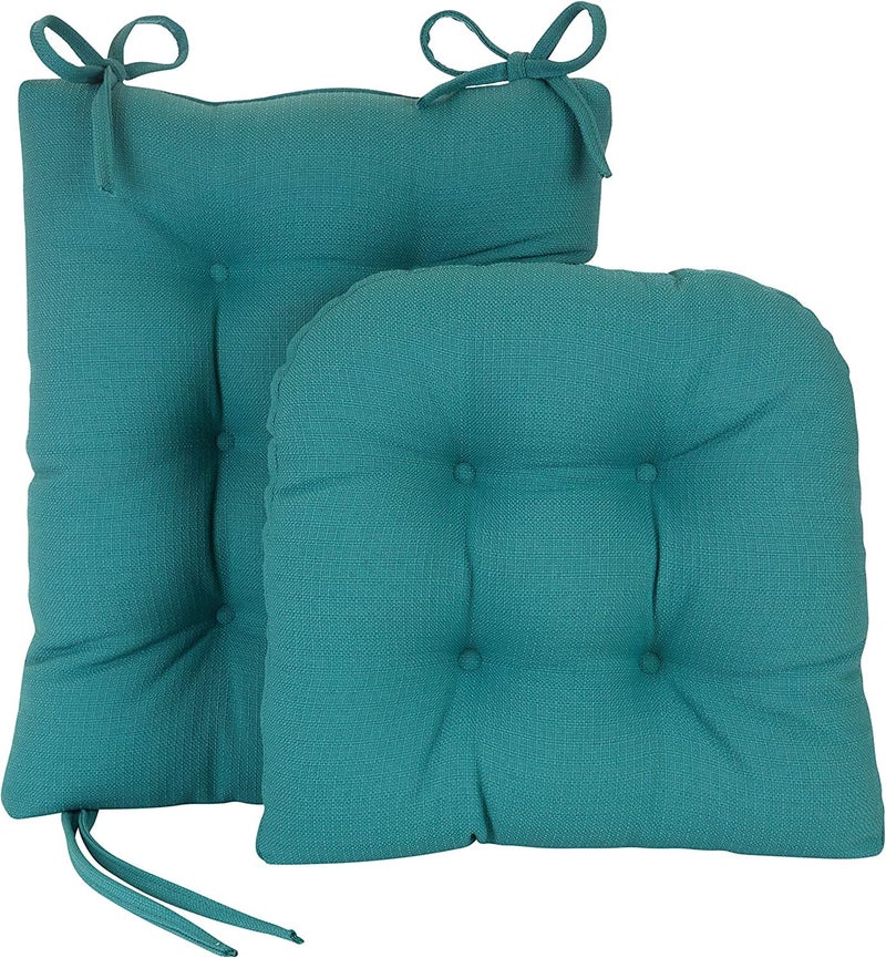 Klear Vu Omega Non-Slip Rocking Chair Cushion Set, Assembled in USA, Thick Padding & Tufted Design, Includes Seat Pad & Back Pillow with Ties, 17x17 Inches, 2-Piece Set, Solid Teal - Image 2